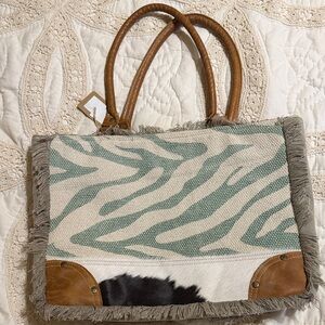 Bhrayna Tote Bag with Zebra Pint/ Leather Accents